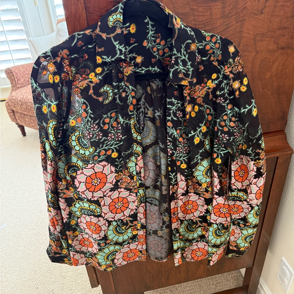 Alice & Olivia Silk Floral Sheer Blouse. Bloomingdales